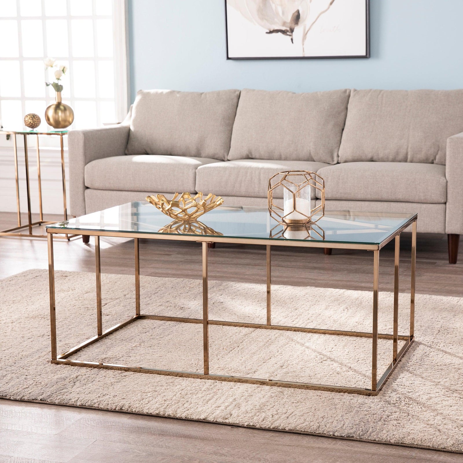 SEI Furniture Nicholance Contemporary Glass-Top Cocktail Table COFFEE TABLES