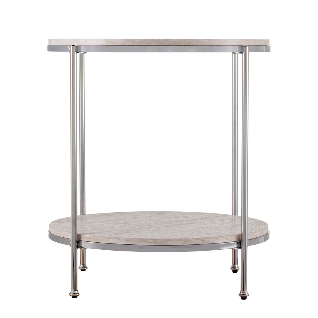 American Home Furniture | SEI Furniture - Silas Round Faux Stone End Table - Chrome