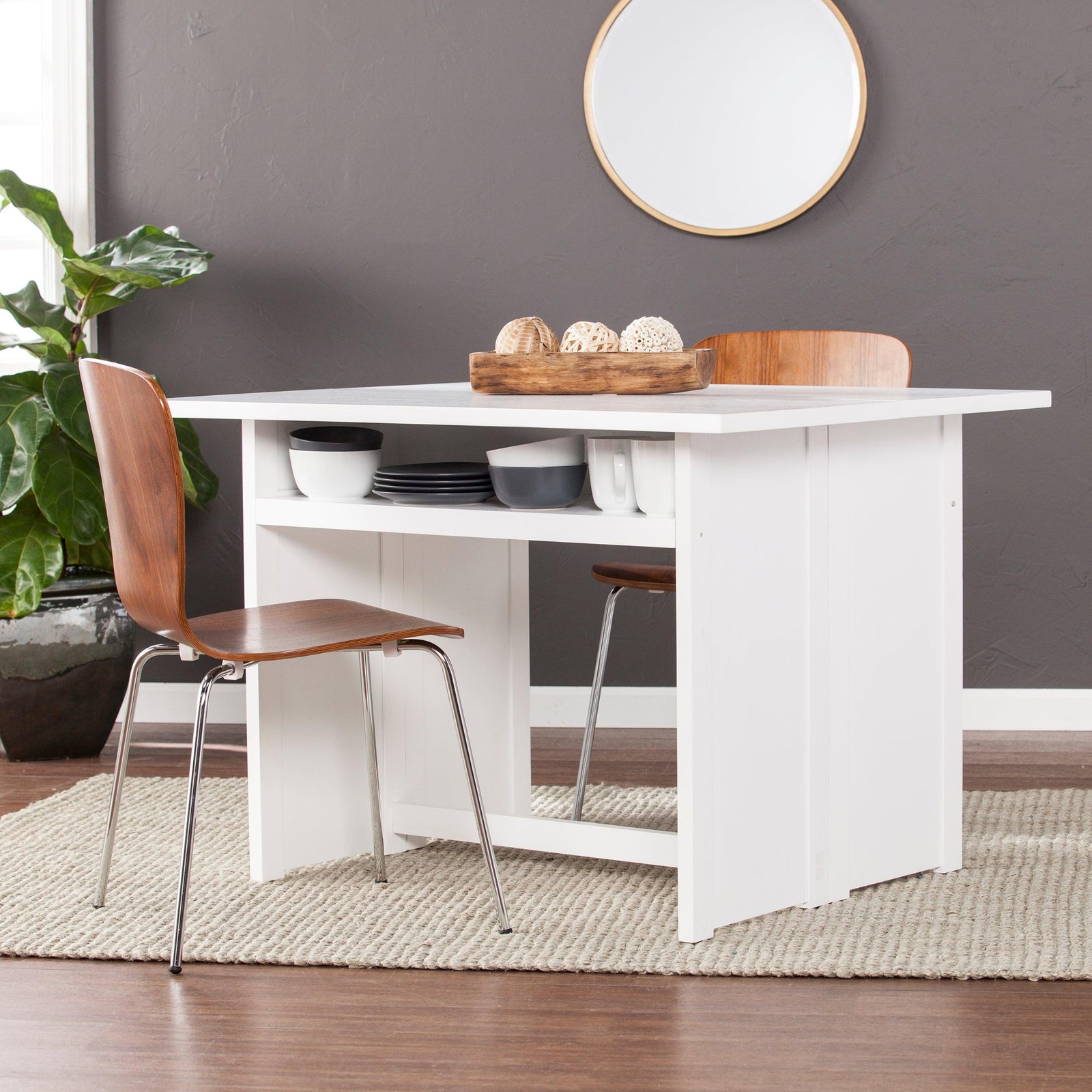 SEI Furniture Kempsey Convertible Console-to-Dining Table - White DINING TABLES
