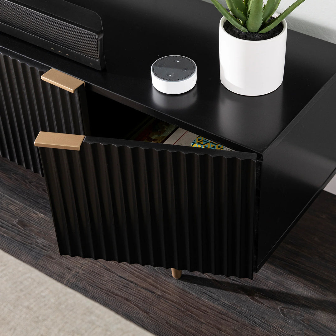 Pilston 4-Door Media Console - Black - AmericanHomeFurniture