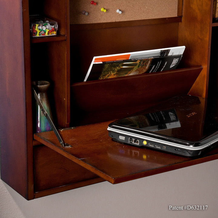Benwick Wall Mount Laptop Desk - Brown Mahogany - AmericanHomeFurniture