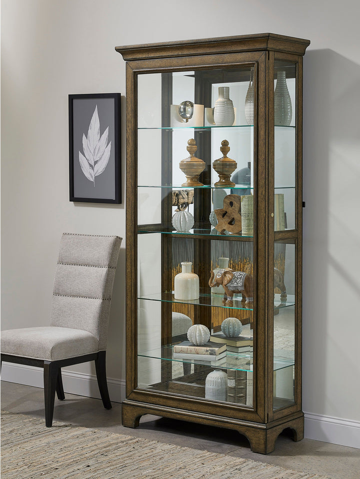 Accents Rich Brown Soft Chestnut Glass Shelves And Led Light Sliding Door Curio - P021768