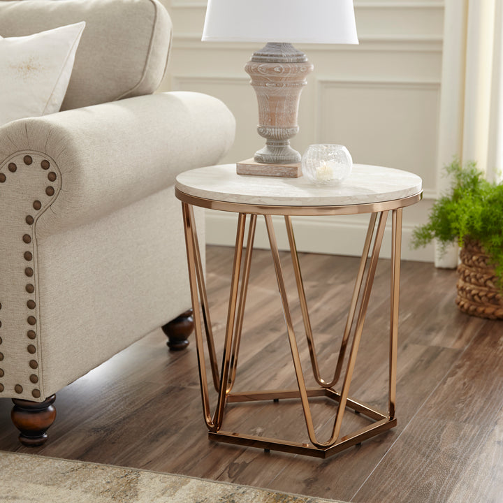 American Home Furniture | SEI Furniture - Luna Round Faux Stone End Table – Champagne