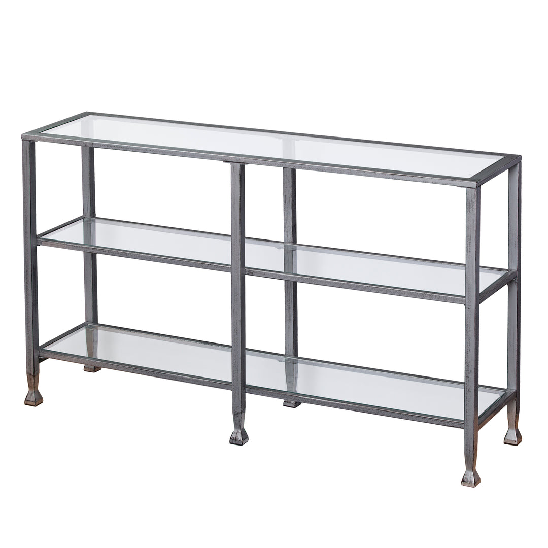 American Home Furniture | SEI Furniture - Jaymes Metal/Glass 3-Tier Console Table/Media Stand - Silver