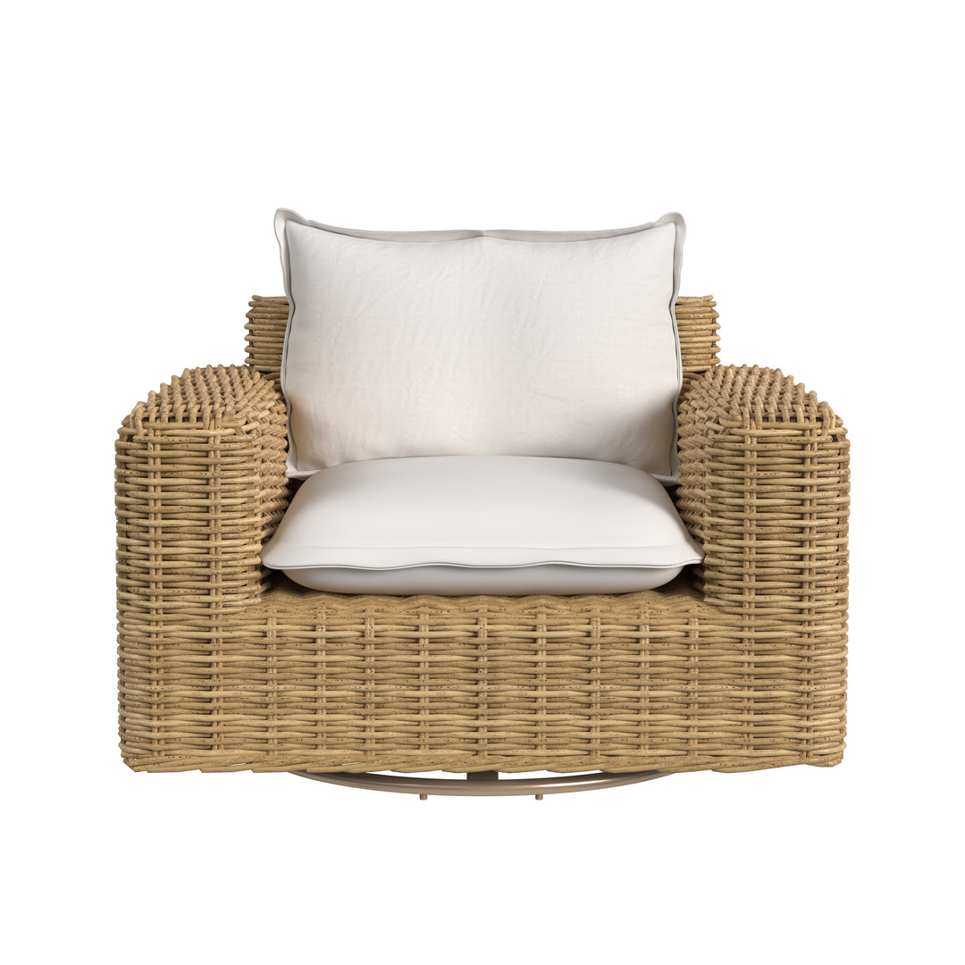 Playa Oversized Swivel Club Chair in Soothe Pearl w/ Flange Welt