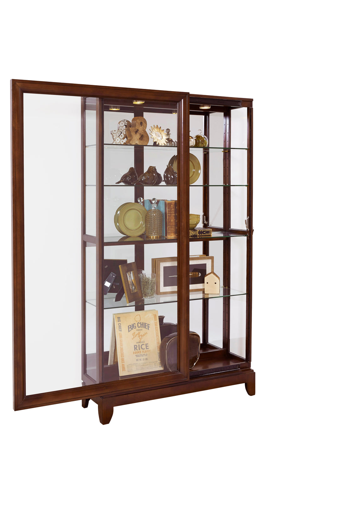 Curios Chocolate Cherry Sliding Door 5 Shelf Curio Cabinet - 20661