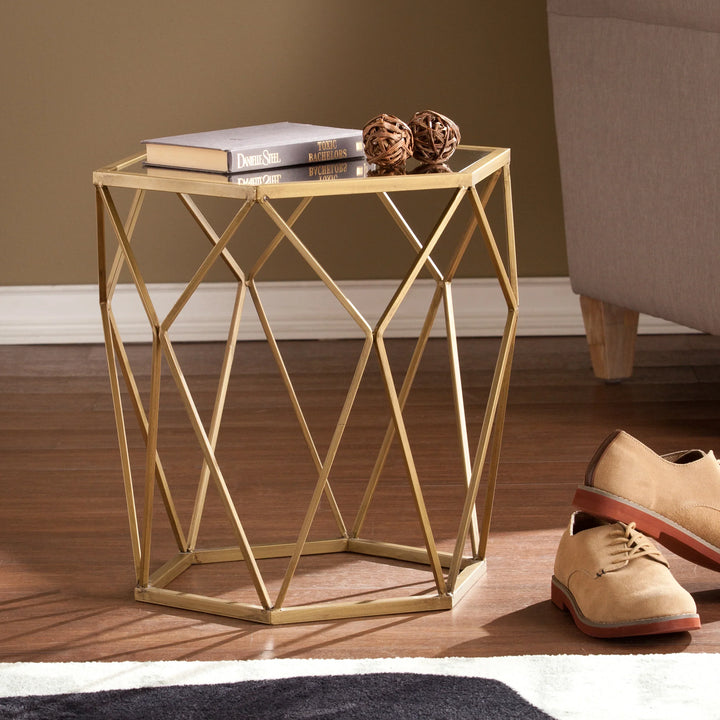 Joelle Geometric Accent Table - Gold - AmericanHomeFurniture