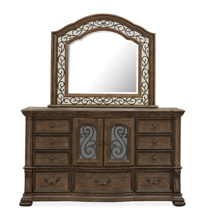 Durango Willadeene Brown Drawer Dresser With Shaped Mirror - B5133-2045