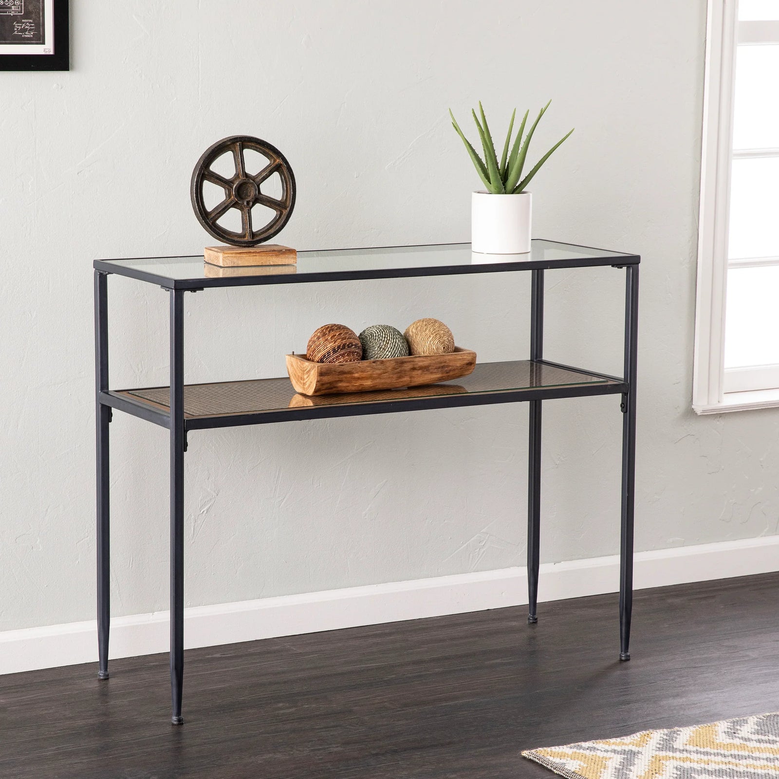 SEI Furniture Bladeston Glass-Top Console Table CONSOLE TABLES