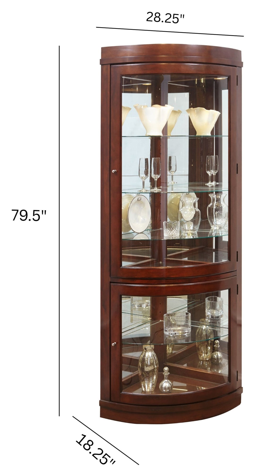 Curios Cherry Brown Curved 5 Shelf Corner Curio Cabinet - 20852