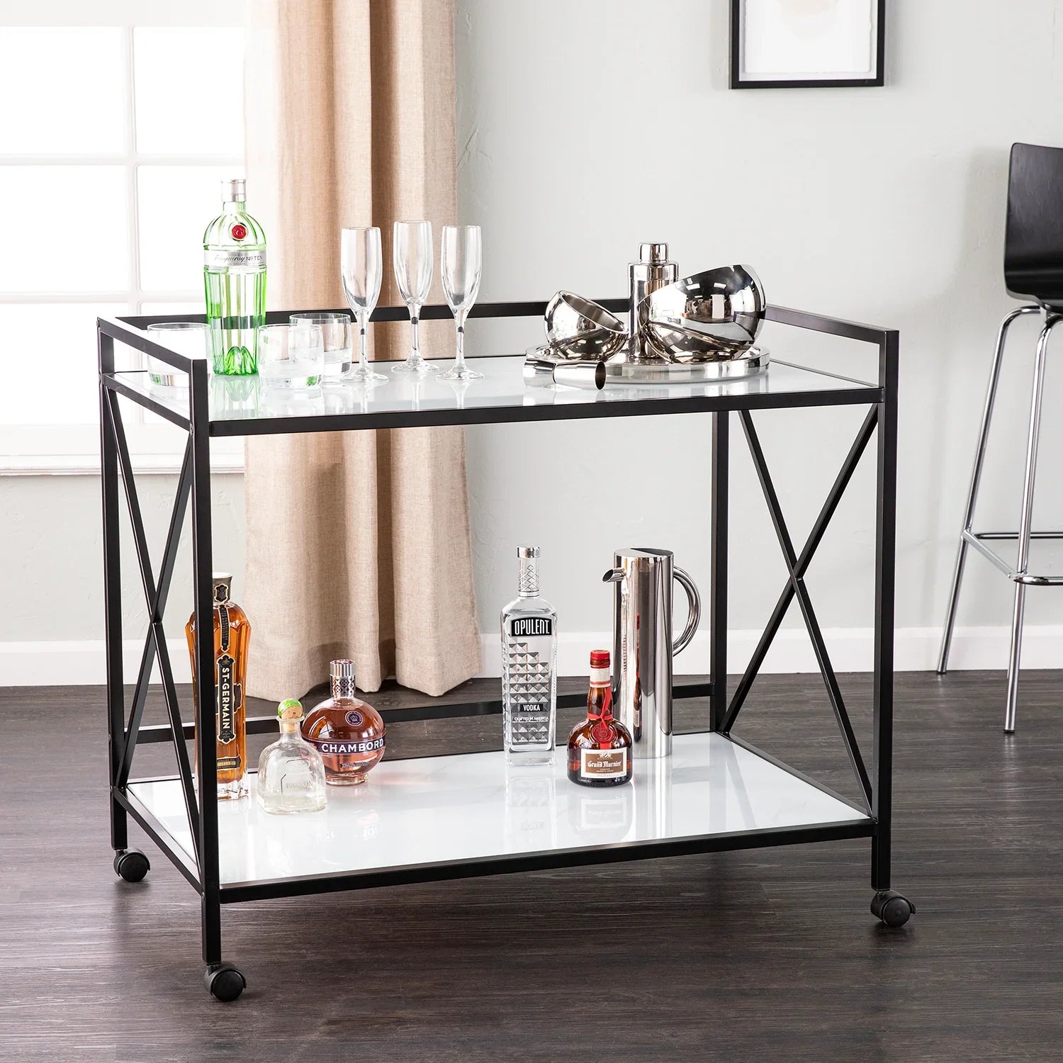 SEI Furniture Maxton Bar Cart – Black and White BAR + BAR CARTS