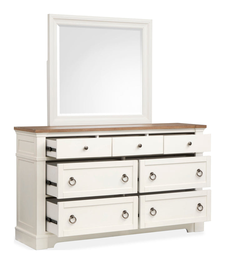 Kingston Whisper White And Cerused Nutmeg Drawer Dresser With Landscape Mirror - B6407-2040