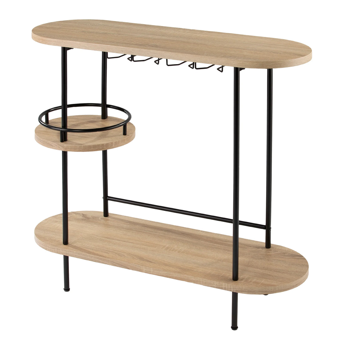 Dagney Wine/Bar Table w/ Glassware Storage – Natural and Black Finish - AmericanHomeFurniture