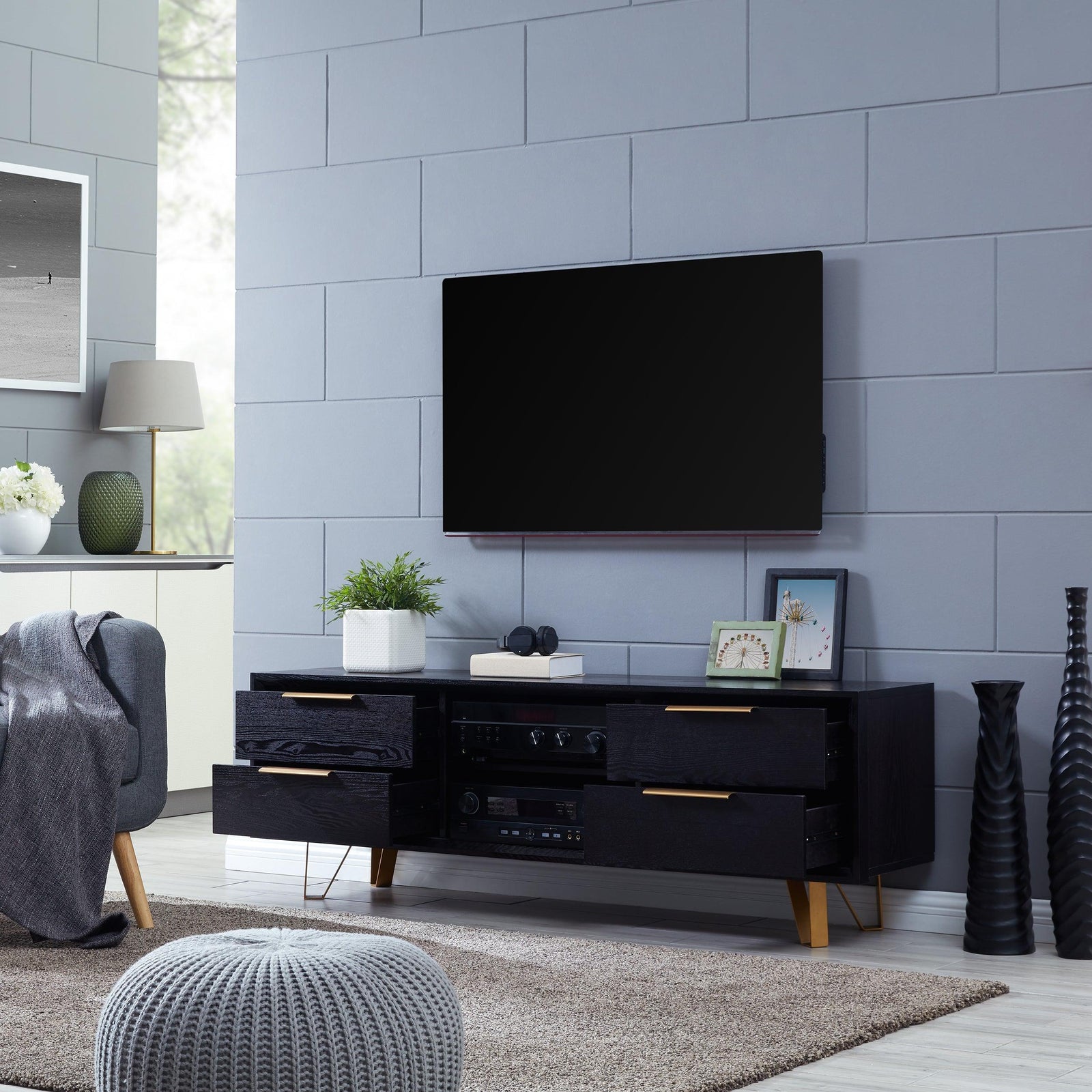 SEI Furniture Malone Black Entertainment Console CONSOLE TABLES