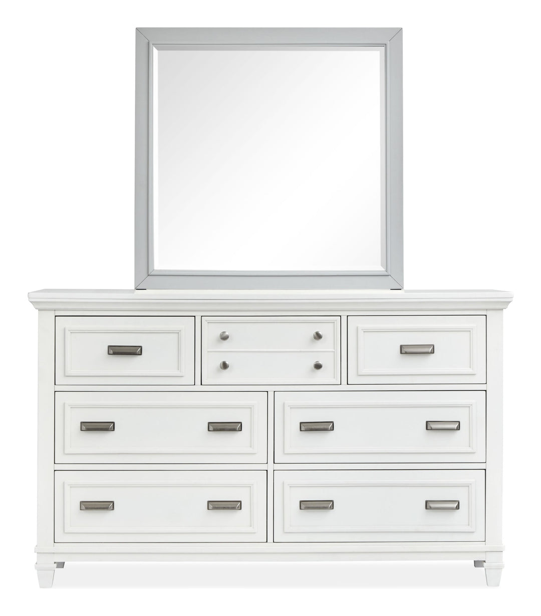 Charleston White Dove And Harbor Gray White Drawer Dresser With Grey Landscape Mirror - B5611-20WH40GY