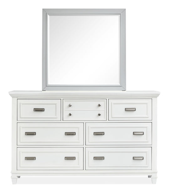Charleston White Dove And Harbor Gray White Drawer Dresser With Grey Landscape Mirror - B5611-20WH40GY