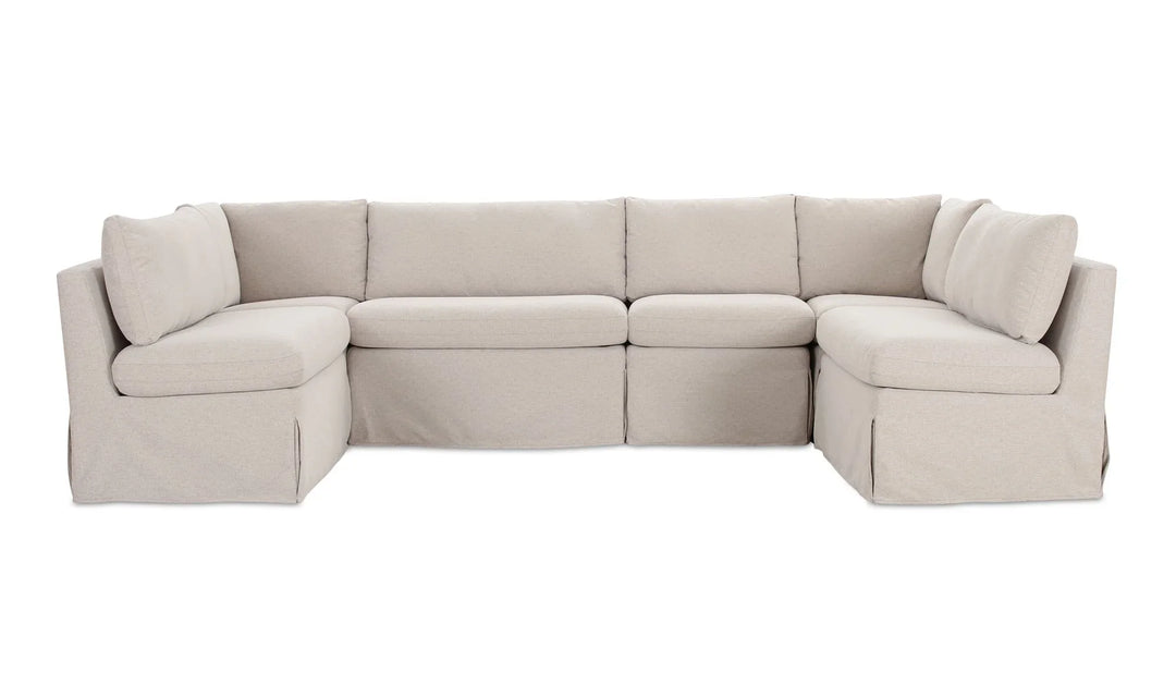 Fable Slipcover Dining Banquette U-Shape Beige 121In - AmericanHomeFurniture