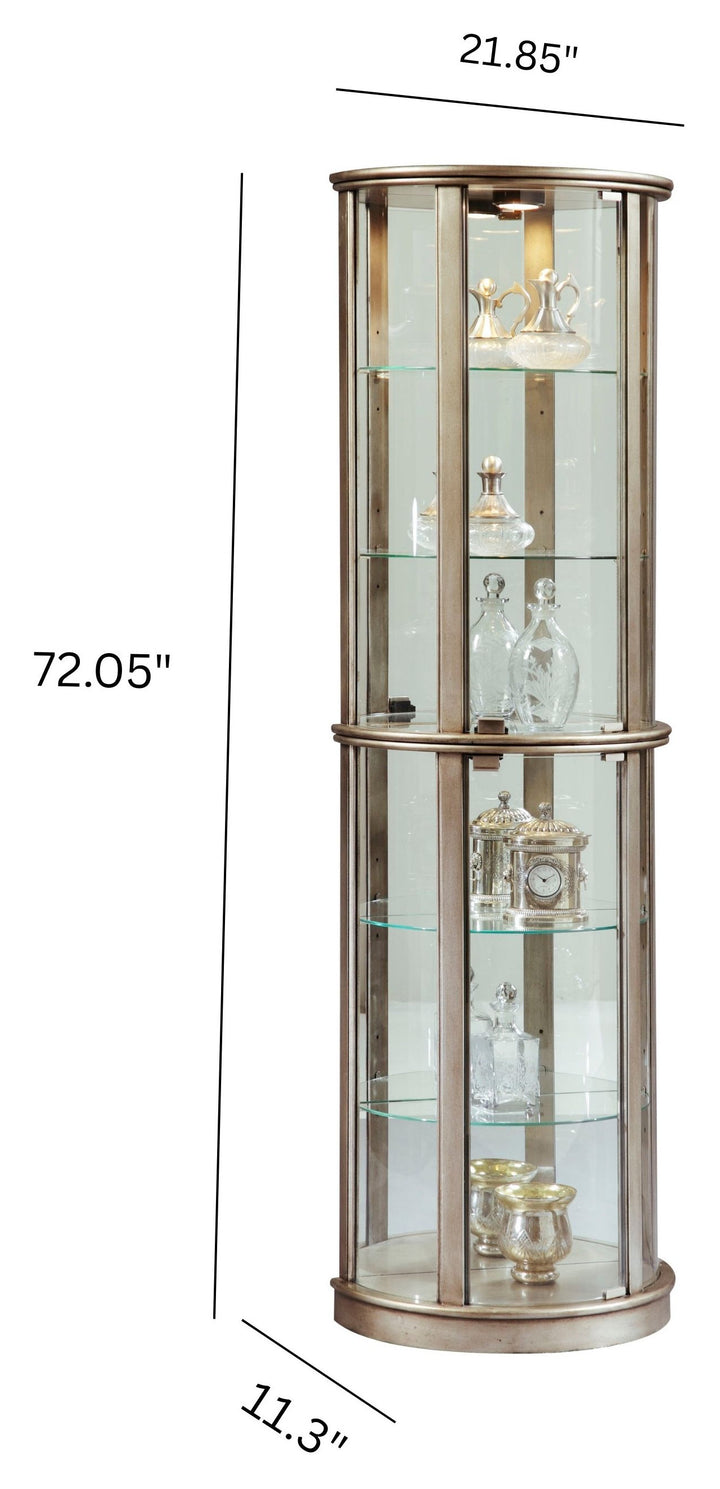 Curios Aged Silver Lighted Half Round 5 Shelf Curio Cabinet - 21395