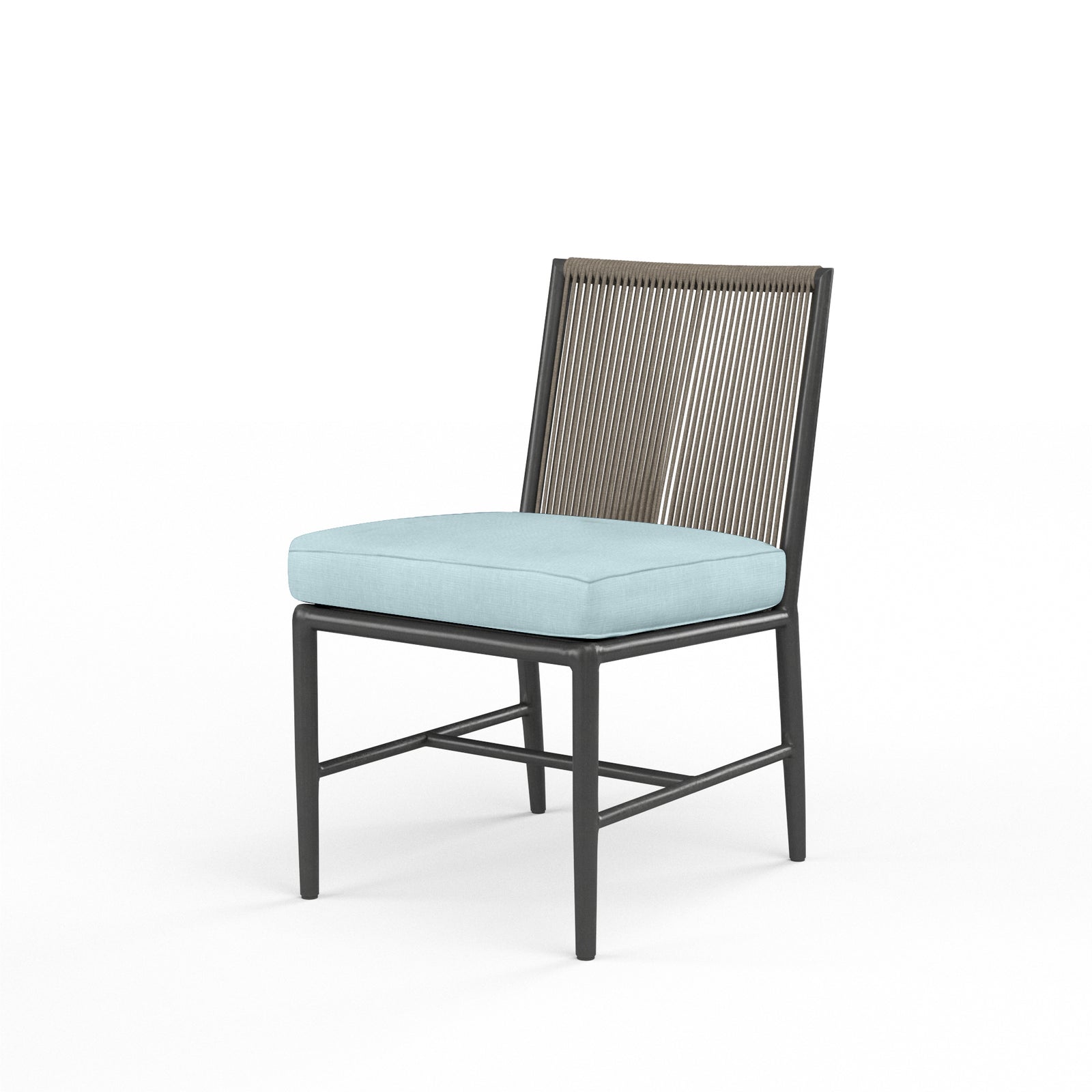 Pietra Armless Dining Chair in Dupione Celeste, No Welt