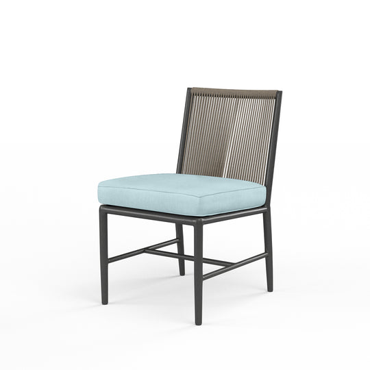 Pietra Armless Dining Chair in Dupione Celeste, No Welt