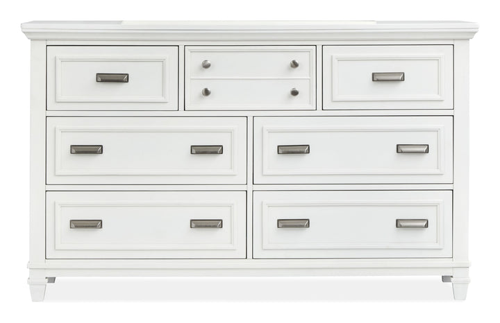 Charleston White Dove And Harbor Gray White Drawer Dresser With Grey Landscape Mirror - B5611-20WH40GY