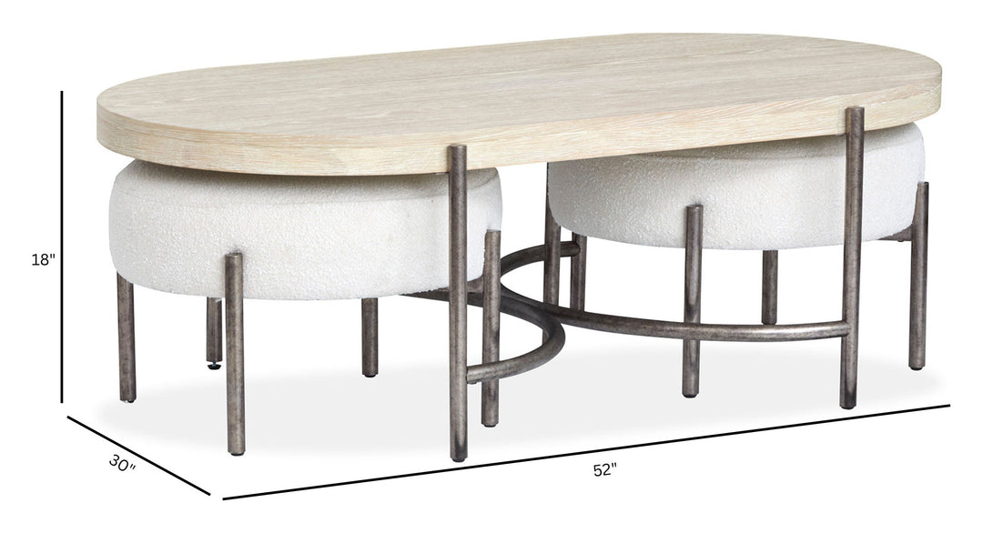 Jennings Edgecomb Grey And Weathered Antique Nickel Oval Cocktail Table With 2 Ottomans - T5927-47