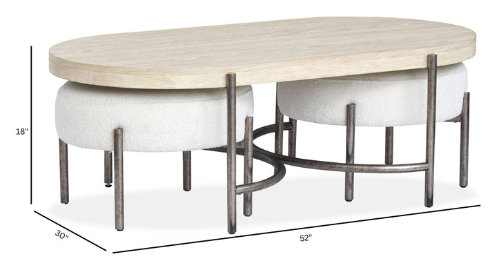 Jennings Edgecomb Grey And Weathered Antique Nickel Oval Cocktail Table With 2 Ottomans - T5927-47