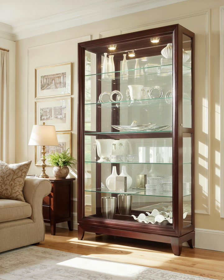 Curios Chocolate Cherry Sliding Door 5 Shelf Curio Cabinet - 20661
