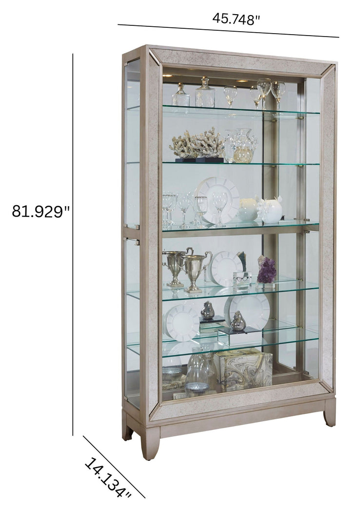 Curios Aged Silver Antique Style 5 Shelf Mirrored Curio Cabinet - 21384