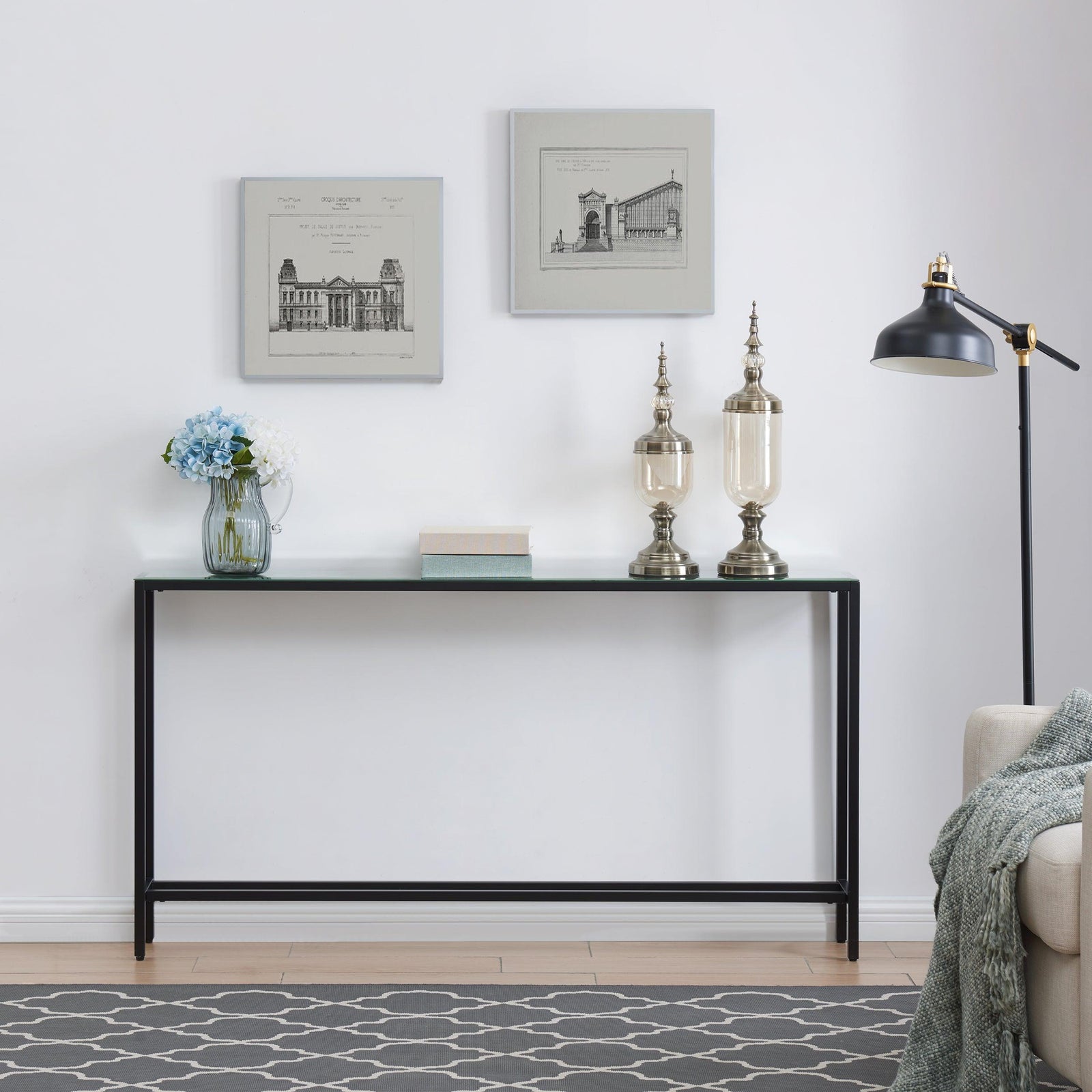 SEI Furniture Darrin Narrow Long Console Table w/ Mirrored Top – Black CONSOLE TABLES