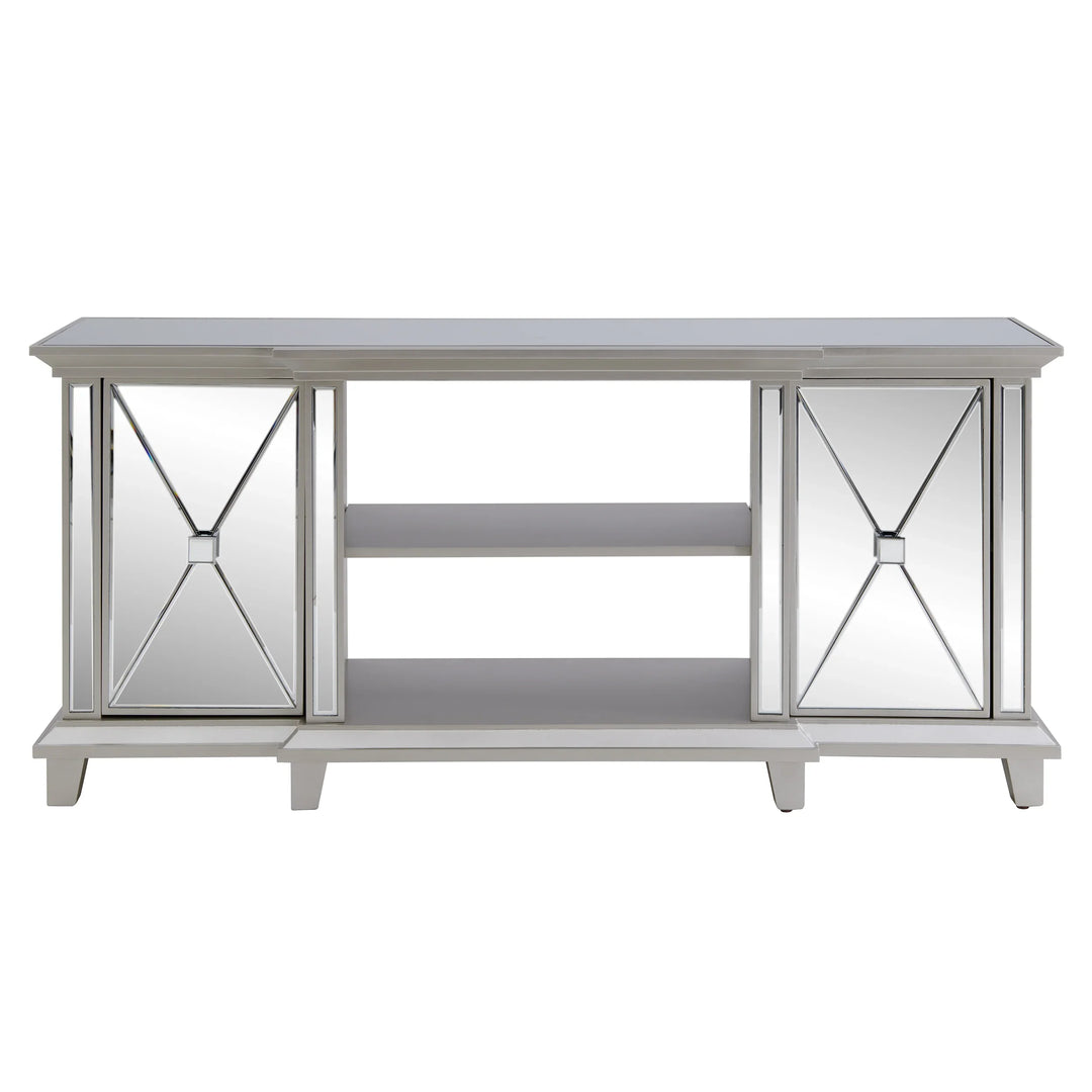 Toppington Mirrored Media Console w/ Storage - Silver - AmericanHomeFurniture