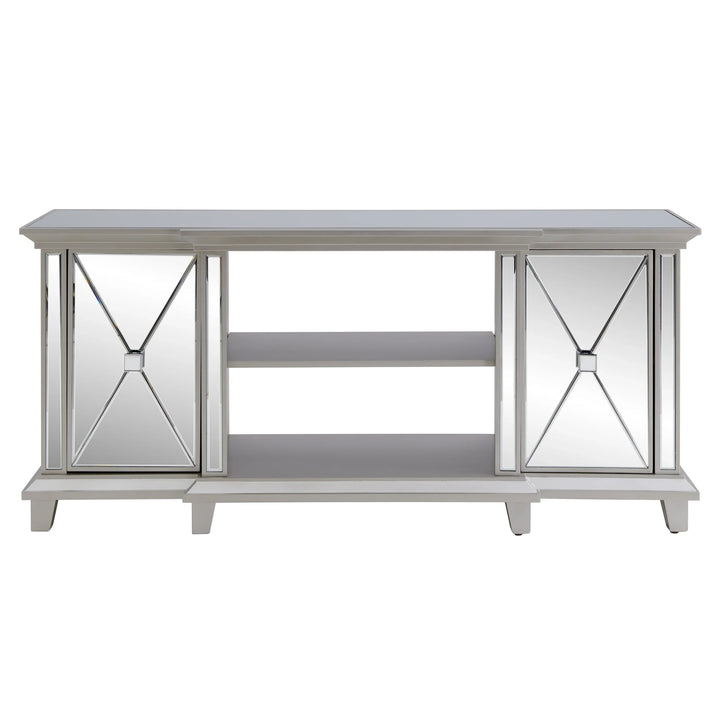 Toppington Mirrored Media Console w/ Storage - Silver - AmericanHomeFurniture