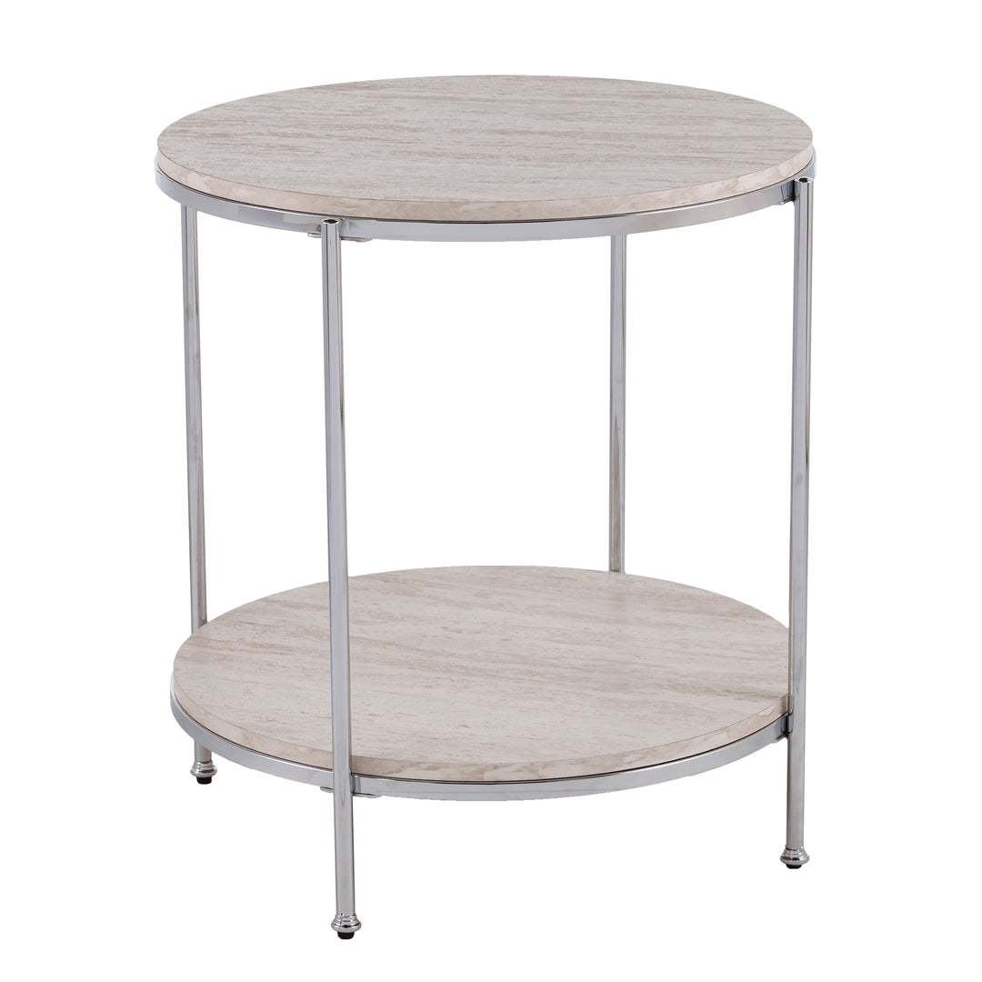 American Home Furniture | SEI Furniture - Silas Round Faux Stone End Table - Chrome