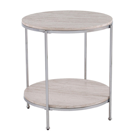 SEI Furniture Silas Round Faux Stone End Table - Chrome ACCENT TABLES