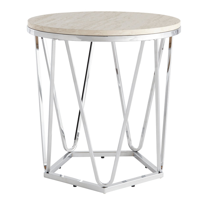 American Home Furniture | SEI Furniture - Luna Round Faux Stone End Table – Silver