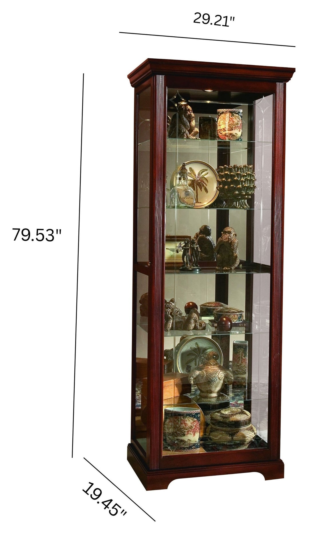 Curios Victorian Brown Sliding Door 5 Shelf Curio Cabinet - 20717