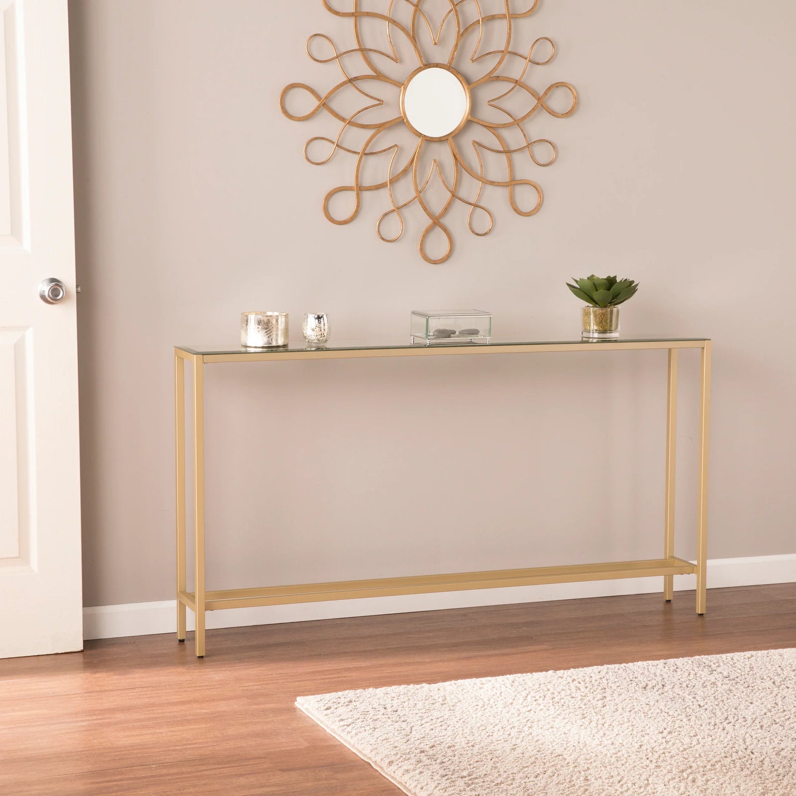 SEI Furniture Darrin Long Console Table - Gold CONSOLE TABLES