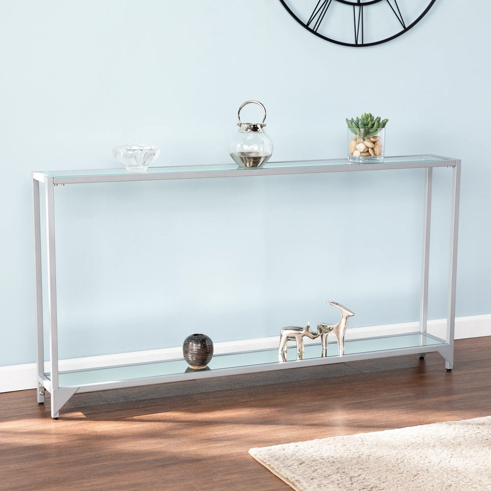 Bergen Narrow Metal Console Table - Silver - AmericanHomeFurniture
