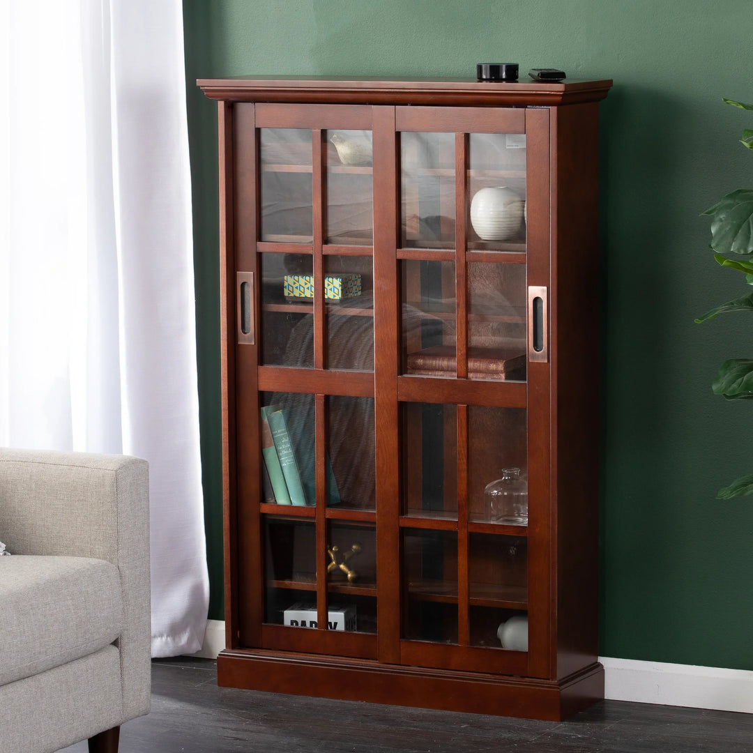 Media Cabinet w/ Sliding Doors - Espresso - AmericanHomeFurniture