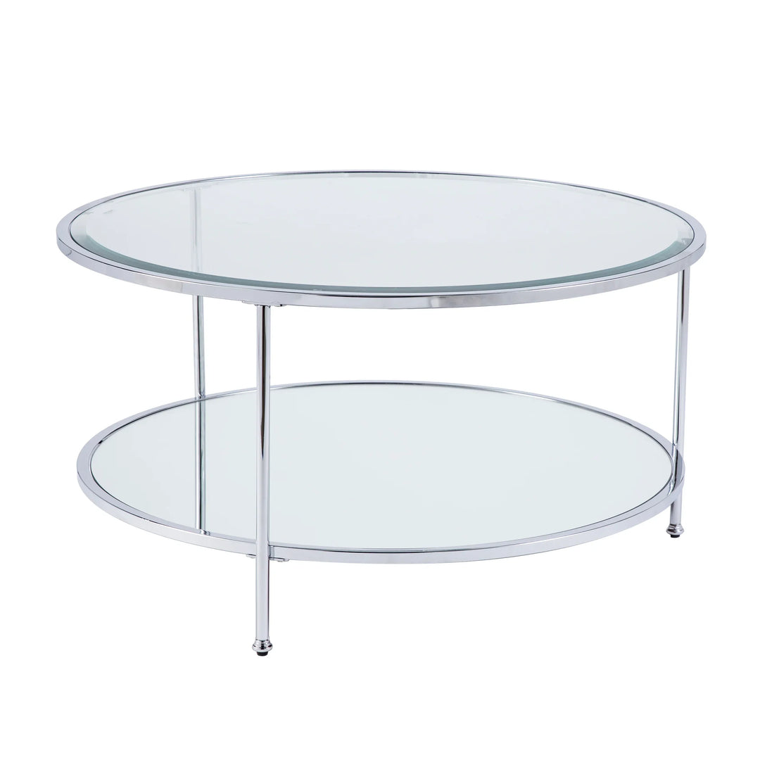 Risa Round Coffee Table w/ Storage - Chrome - AmericanHomeFurniture