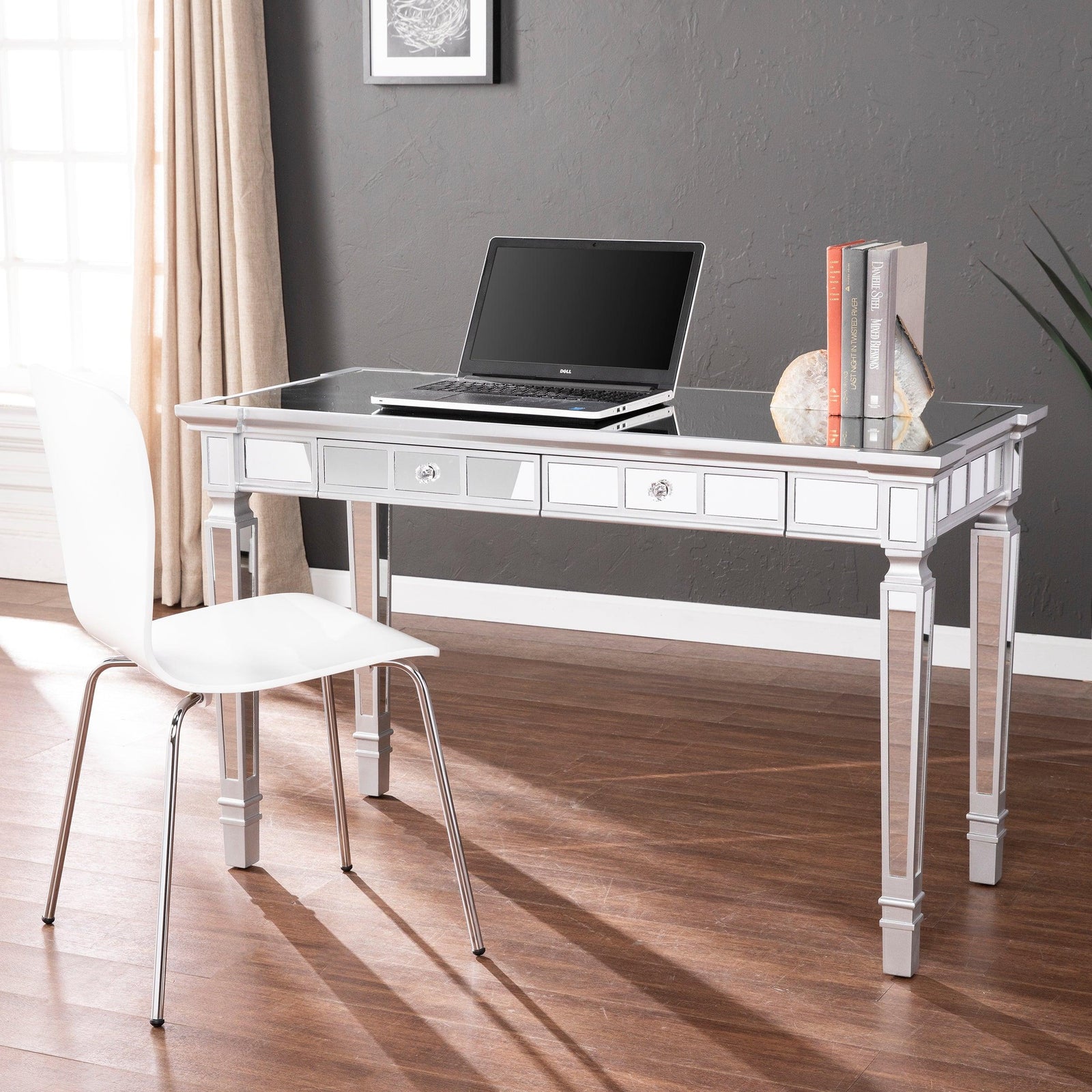 SEI Furniture Glenview Glam Mirrored Writing Desk w/ Drawers DESKS