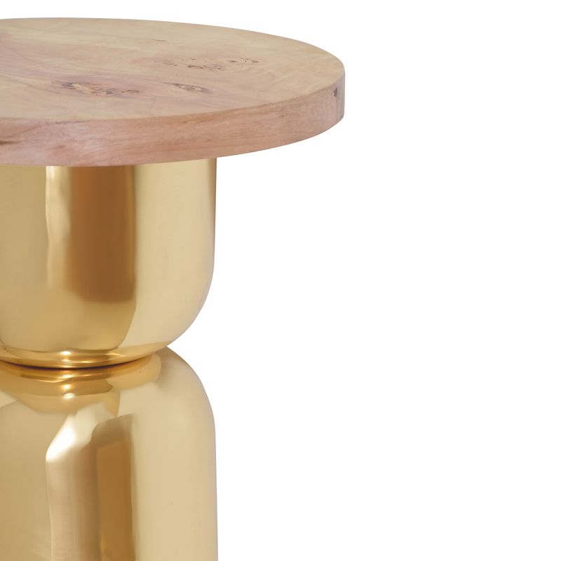 Hourglass Brass Base Side Table With Round Burl Wood Top - ALINA BW