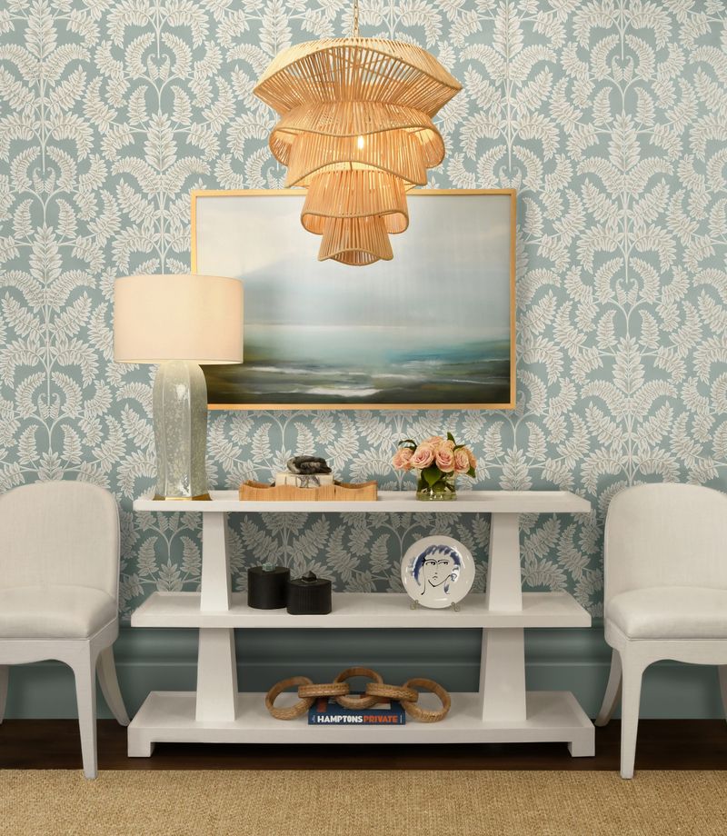 Three Tier Two Column Console In Textured White Linen - LOWEN WH