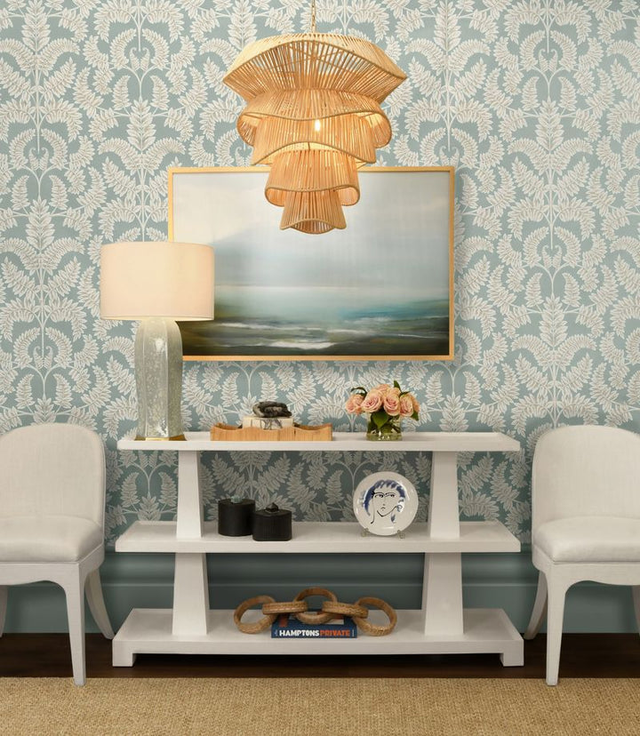 Three Tier Two Column Console In Textured White Linen - LOWEN WH