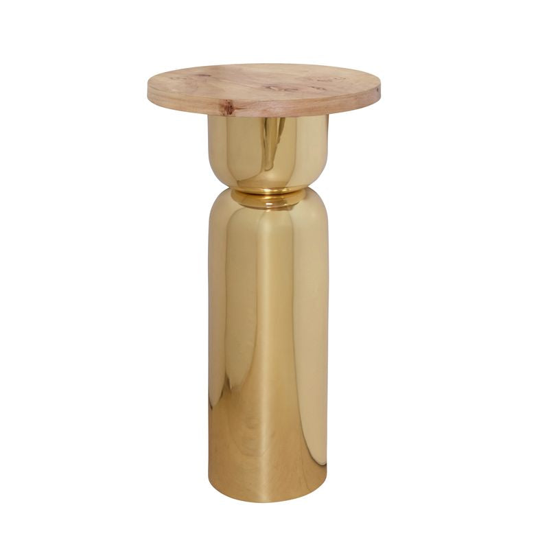 Hourglass Brass Base Side Table With Round Burl Wood Top - ALINA BW