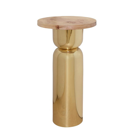 Hourglass Brass Base Side Table With Round Burl Wood Top - ALINA BW