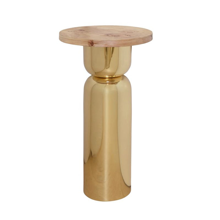 Hourglass Brass Base Side Table With Round Burl Wood Top - ALINA BW