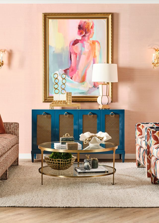 Four Door Buffet With Brass Mesh Grill Door Fronts In Teal Lacquer - MARCELLA TL