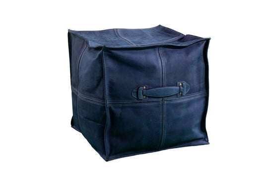 Fibre by Auskin - Blue Suede Leather Ottoman with Blue Leather Handle - EEOP013PF4X4X4C | American Home Furniture