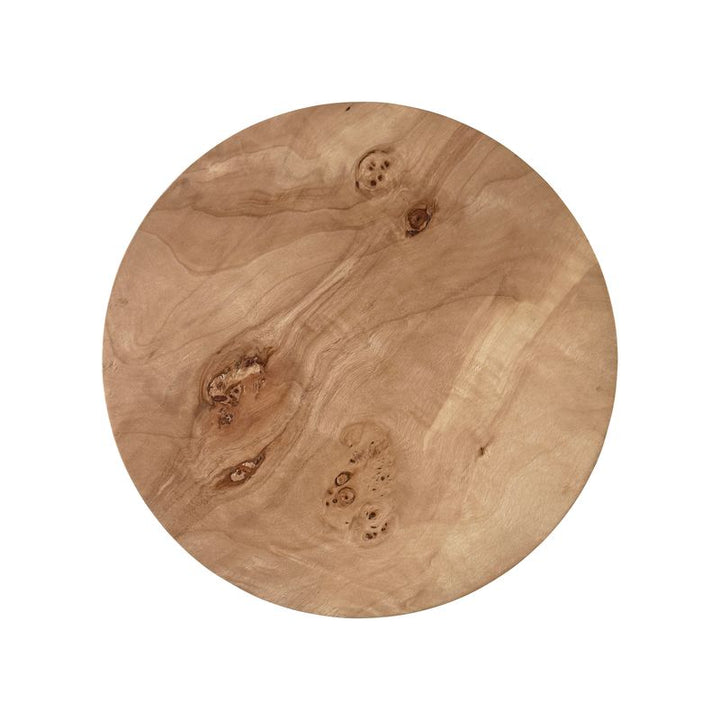Hourglass Brass Base Side Table With Round Burl Wood Top - ALINA BW